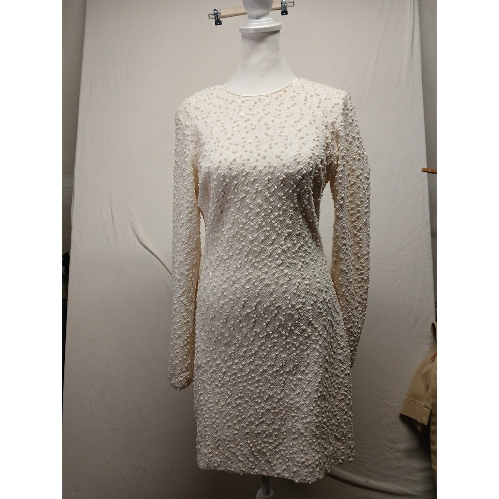 Dress The Population Large White Long Sleeve Sparkly Night Dress Quiet Luxery